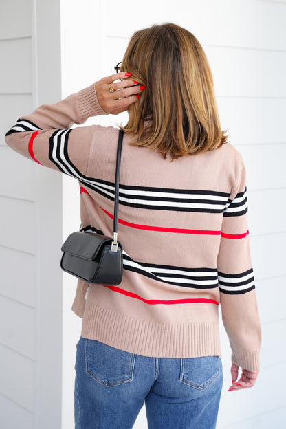 Plus/Reg Stripe Long Sleeve Crew Neck Sweater