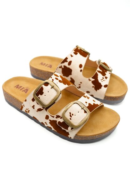 MIA Animal Print Double Buckle Cork Footbed Sandal