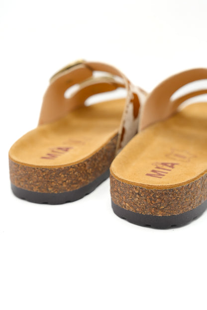 MIA Animal Print Double Buckle Cork Footbed Sandal