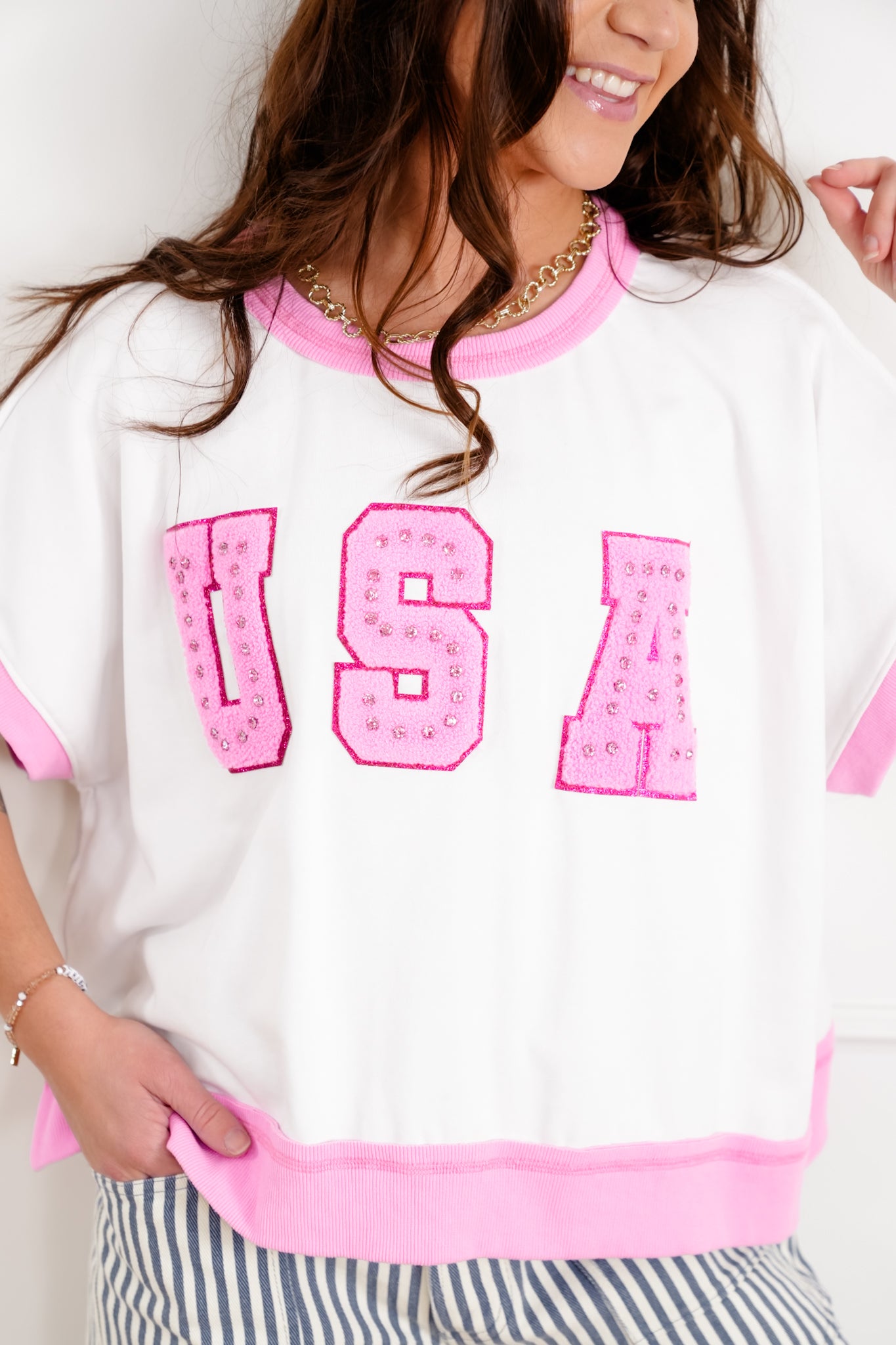 Short Sleeve Top with "USA" Patch Detail