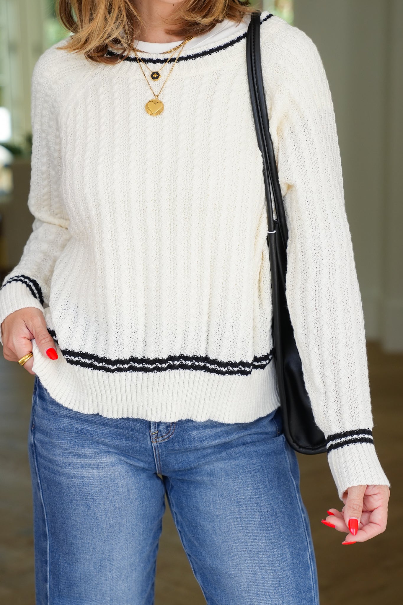 Plus/Reg Cable Knit Long Sleeve Boat Neck Sweater