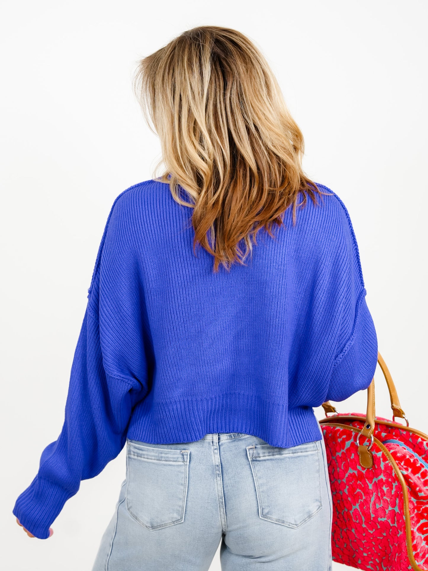 Ribbed Knit Drop Shoulder Crop Sweater