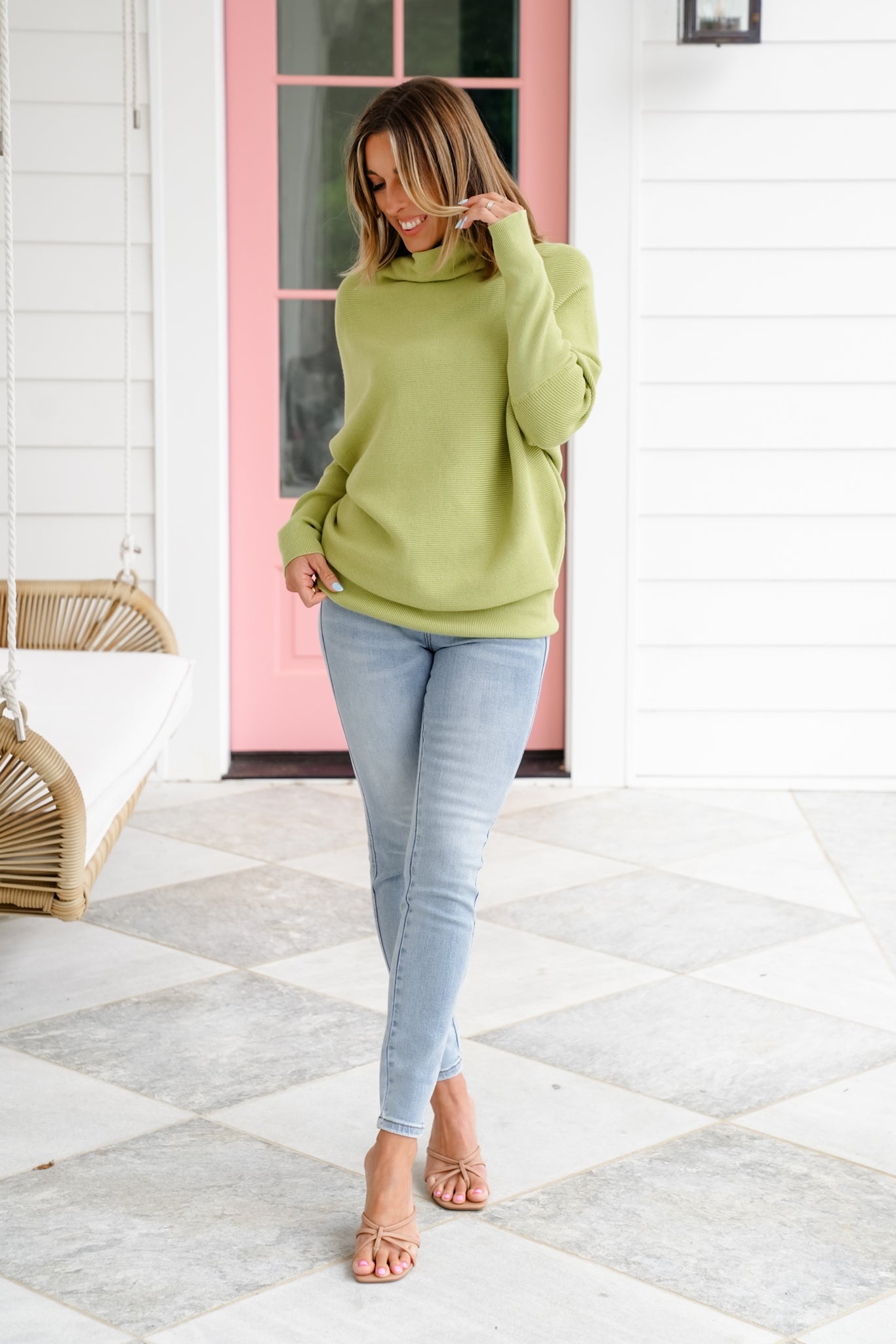Long Dolman Sleeve Mock Neck Pullover Sweater
