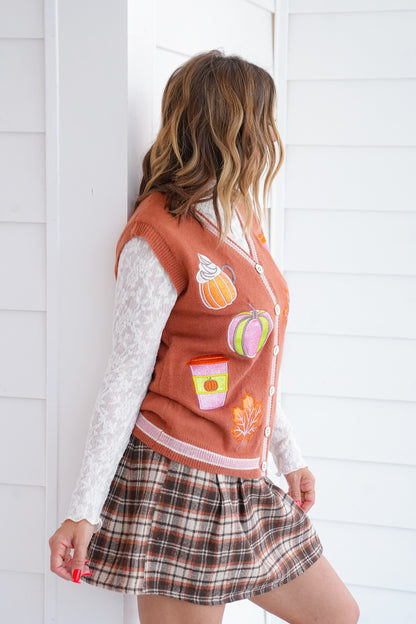 Plus/Reg Glitter Pumpkin Spice Sweater Vest