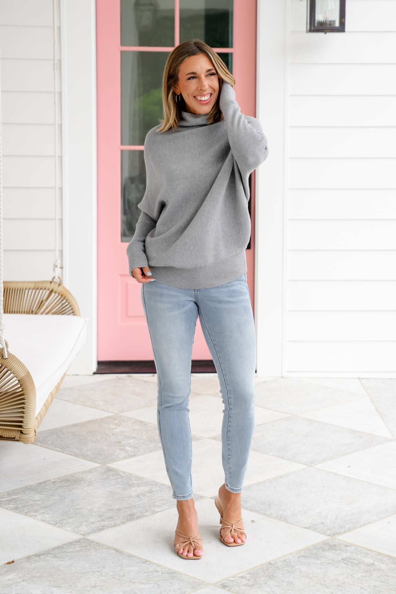 Long Dolman Sleeve Mock Neck Pullover Sweater