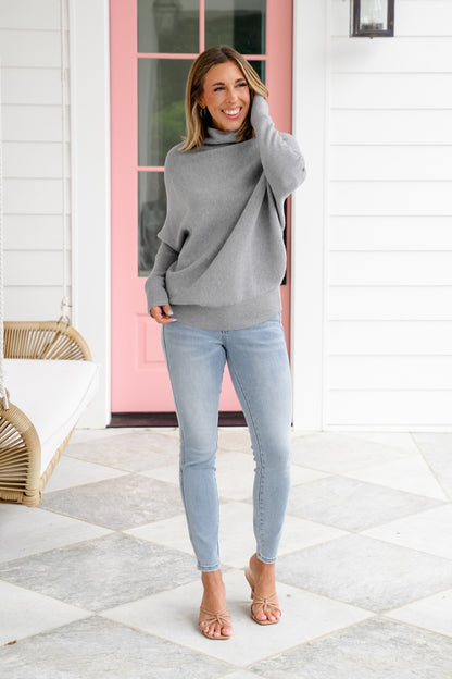 Long Dolman Sleeve Mock Neck Pullover Sweater