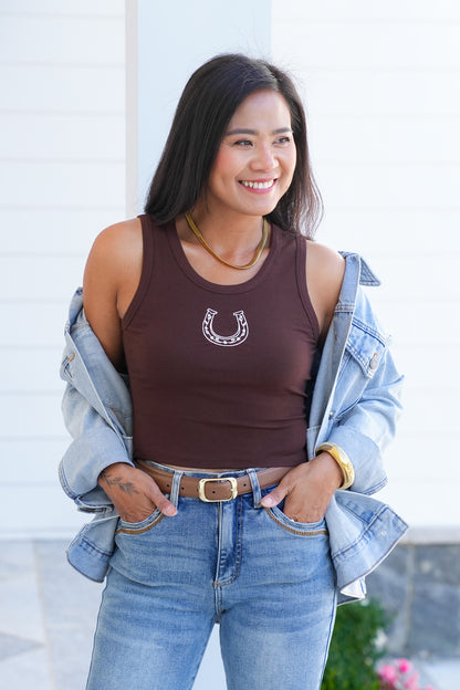 Embroidered " Rodeo" Scoop Neck Tank Top