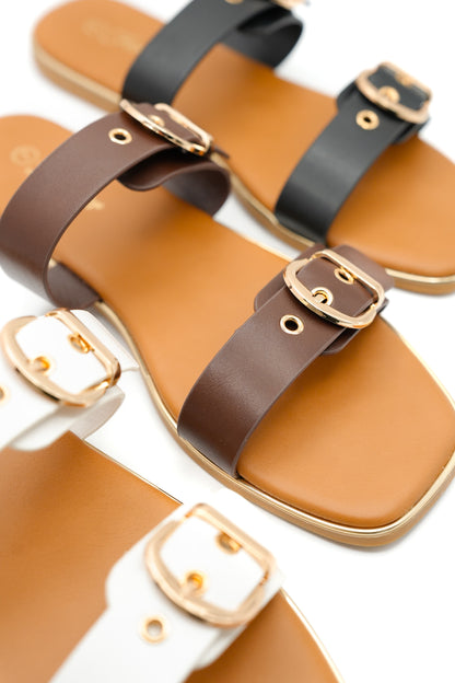 Double Buckle Strap Slide Sandal