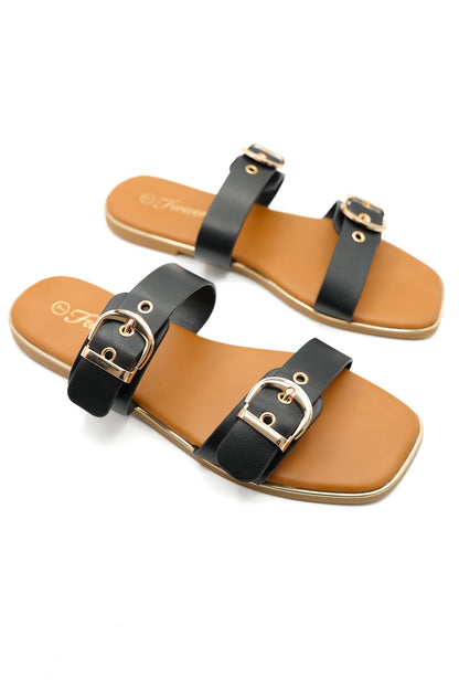 Double Buckle Strap Slide Sandal