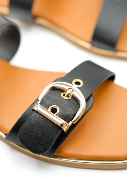 Double Buckle Strap Slide Sandal