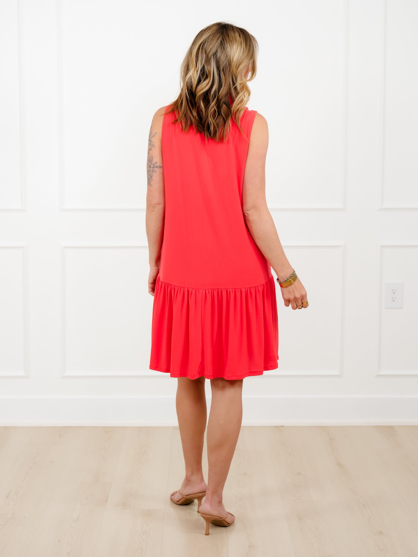 Door Buster! Plus/Reg Solid Color Sleeveless Ruffle Hem Dress