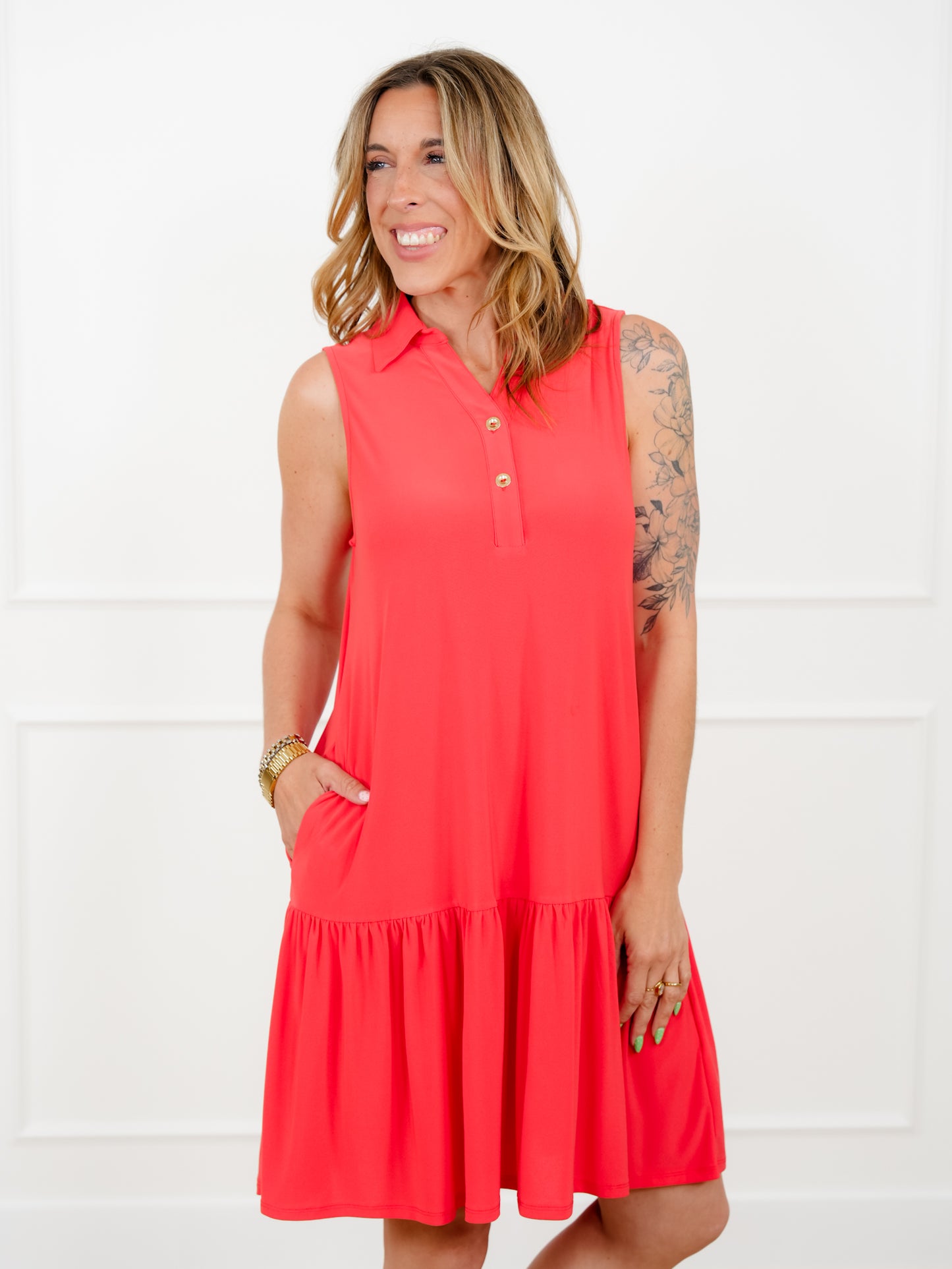 Door Buster! Plus/Reg Solid Color Sleeveless Ruffle Hem Dress