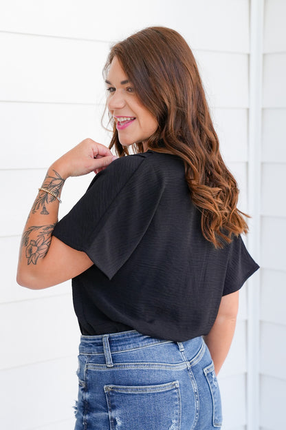 Black Surplice Short Sleeve Bodysuit