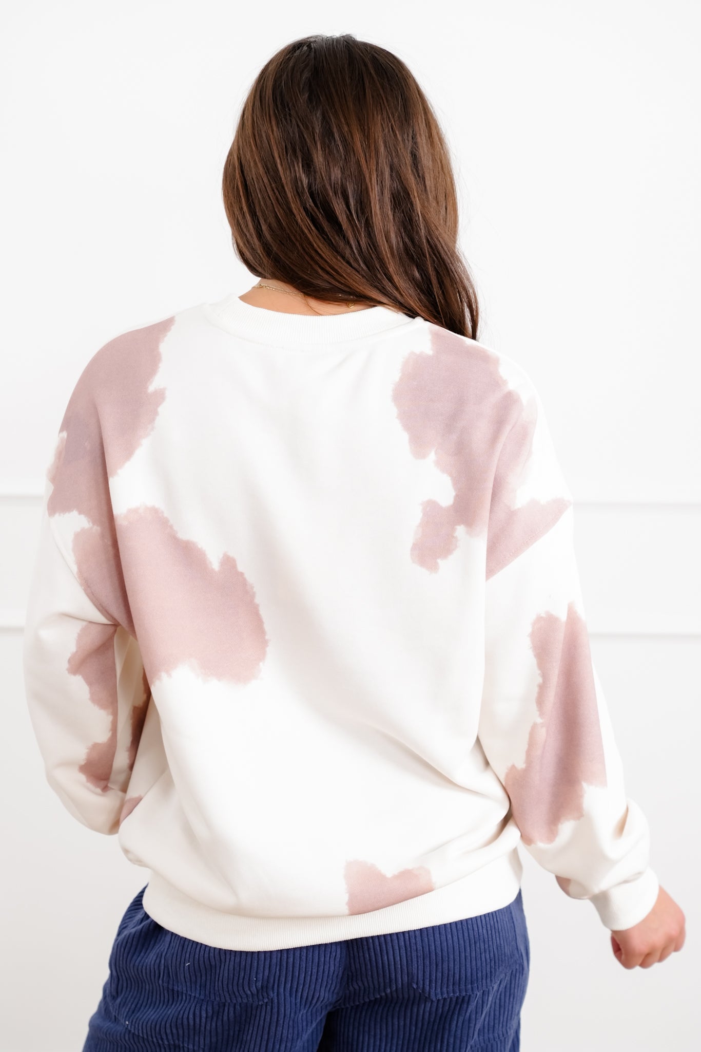 Cow Print Long Sleeve Sweatshirt with American Flag Detail