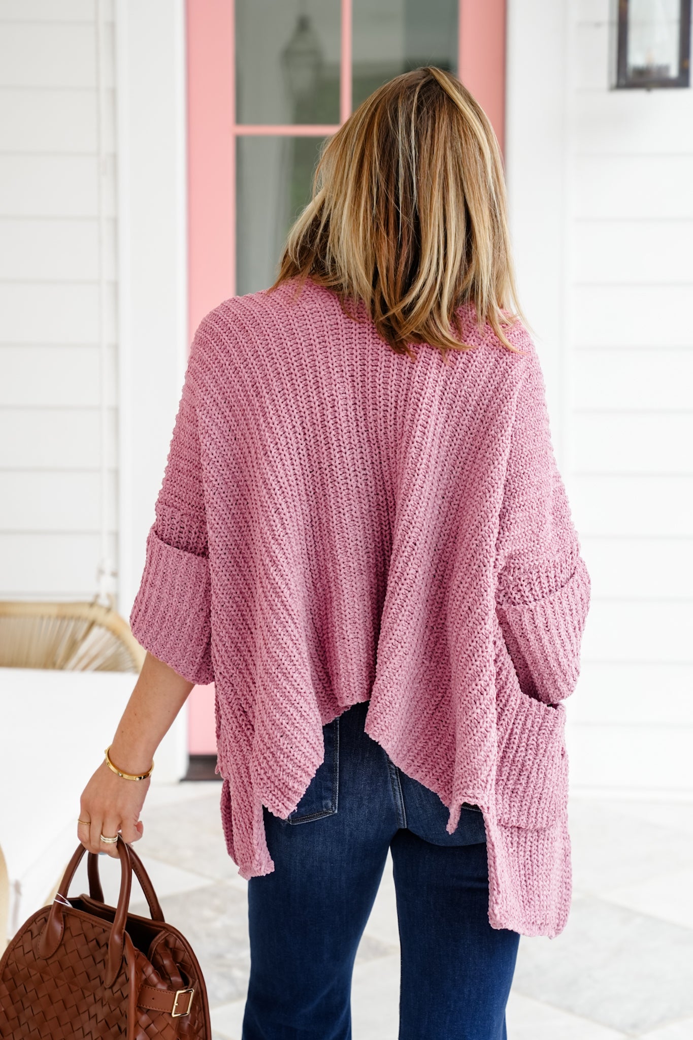 POL Knit 3/4 Cuffed Sleeve Open Front Cardigan