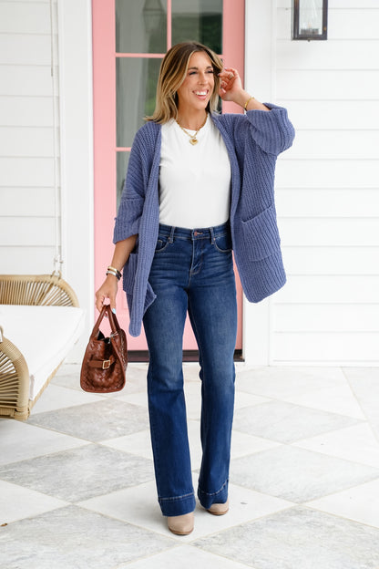 POL Knit 3/4 Cuffed Sleeve Open Front Cardigan