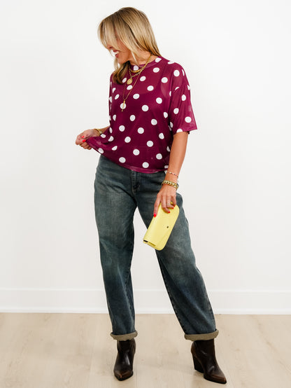 Plus/Reg Polka Dot Short Sleeve Mesh Top