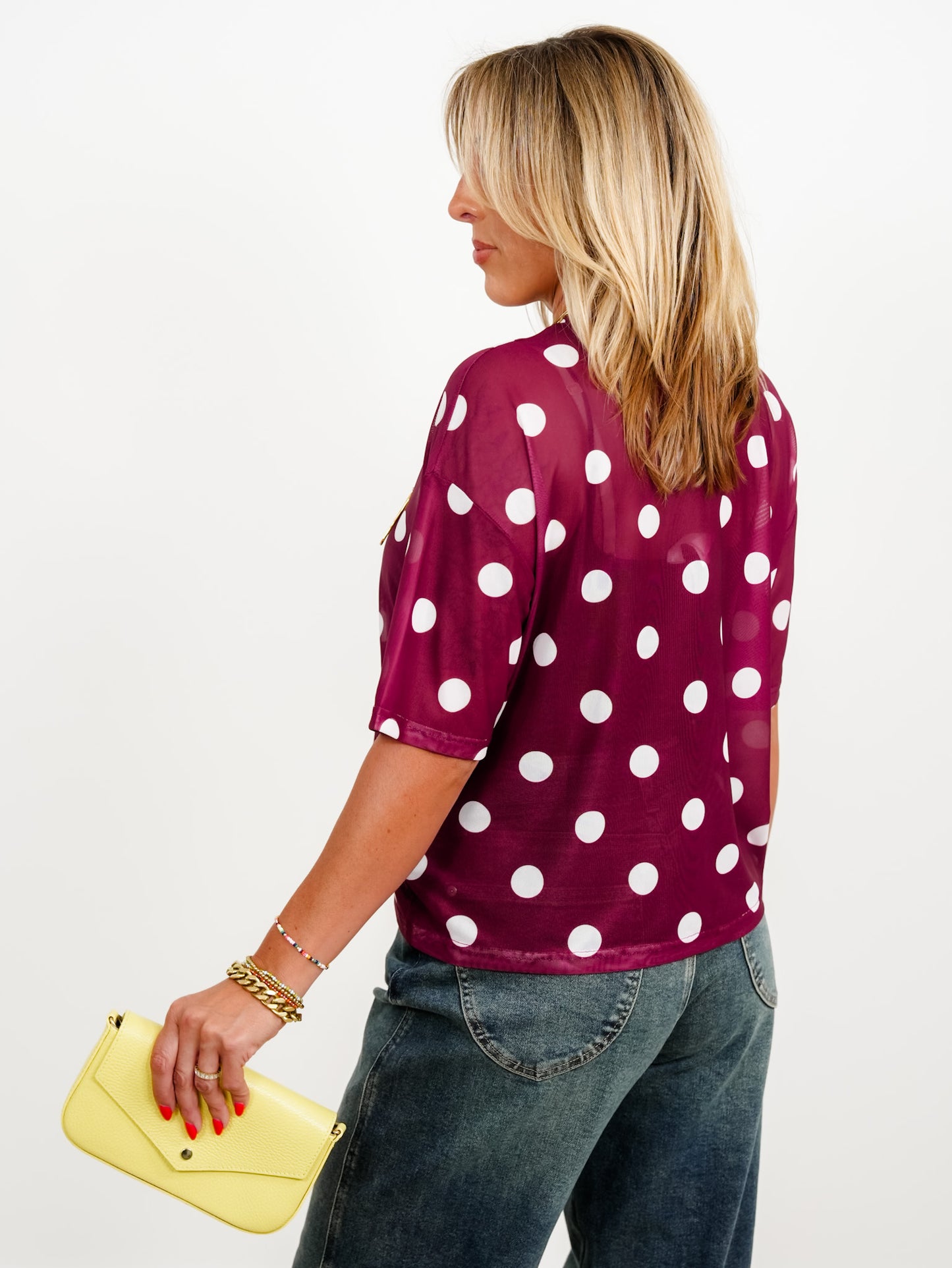 Plus/Reg Polka Dot Short Sleeve Mesh Top