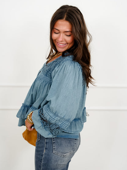 POL Textured Long Sleeve Button Down Blouse