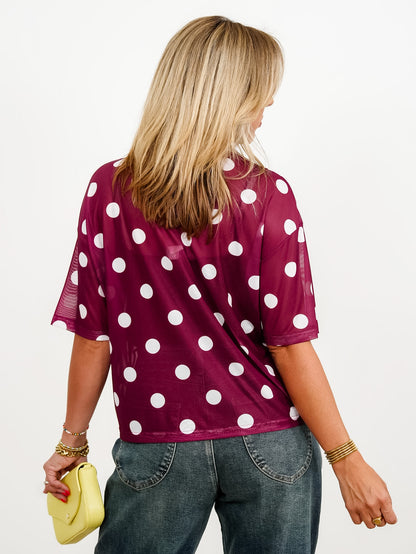 Plus/Reg Polka Dot Short Sleeve Mesh Top