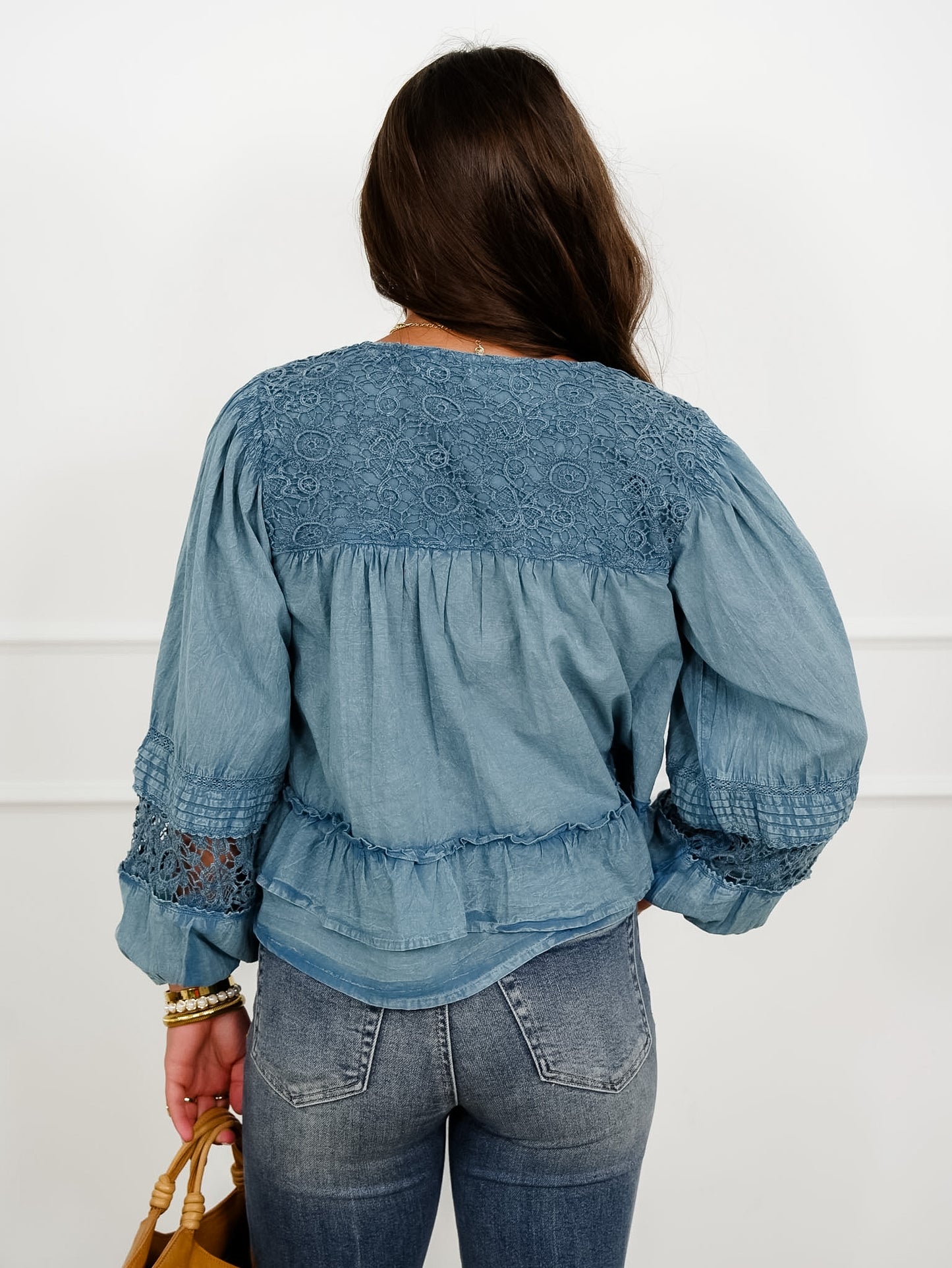 POL Textured Long Sleeve Button Down Blouse