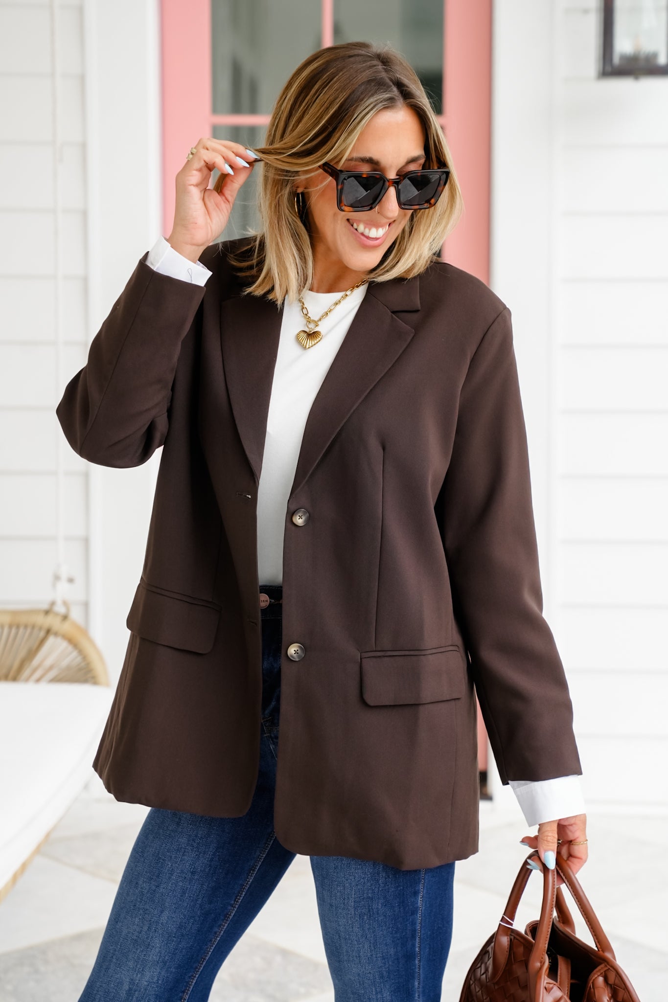 Classic Long Sleeve Single Breasted Blazer with Cuff Detail
