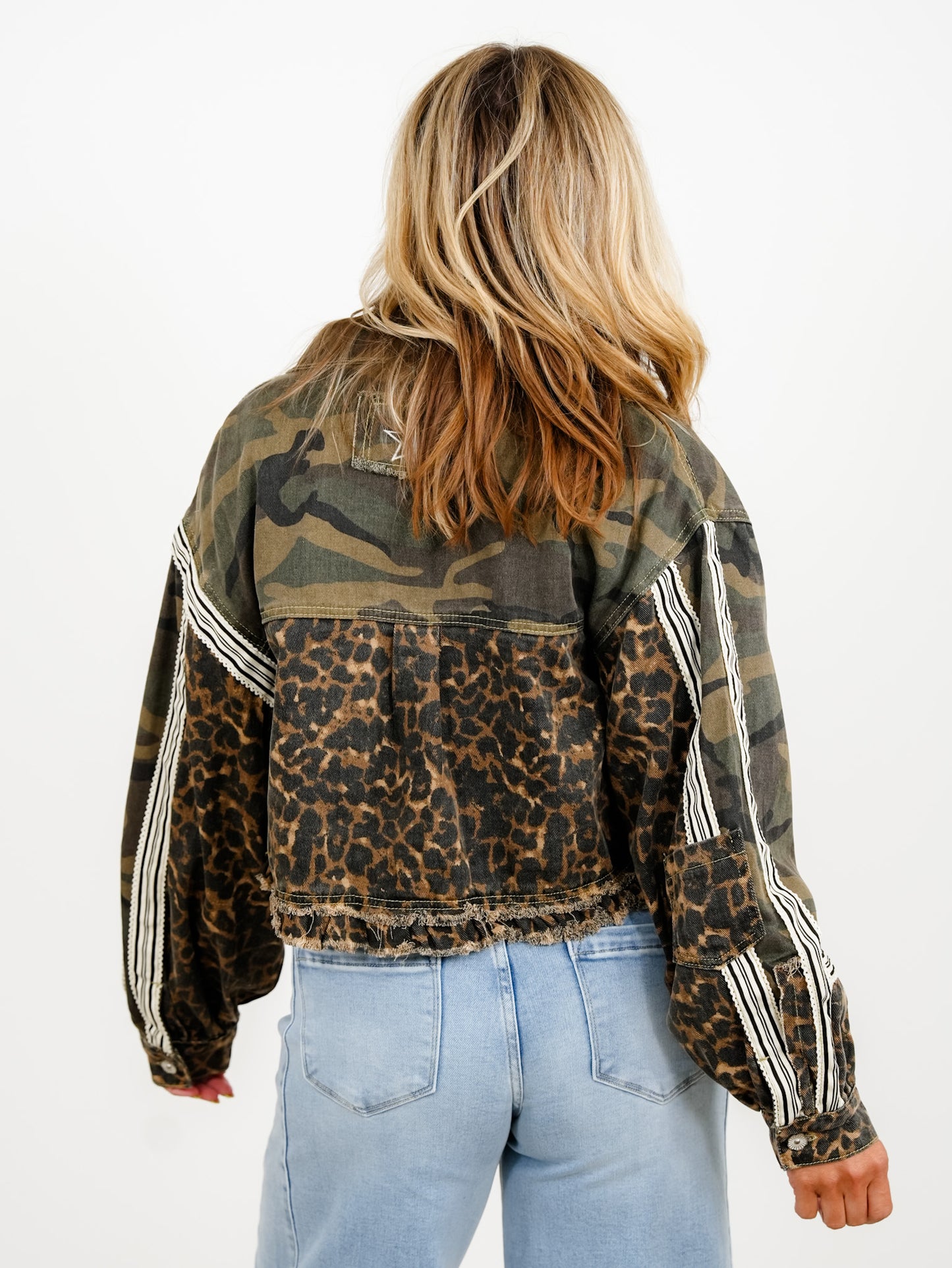 POL Camo and Leopard Print Long Sleeve Jacket