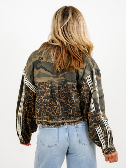 POL Camo and Leopard Print Long Sleeve Jacket