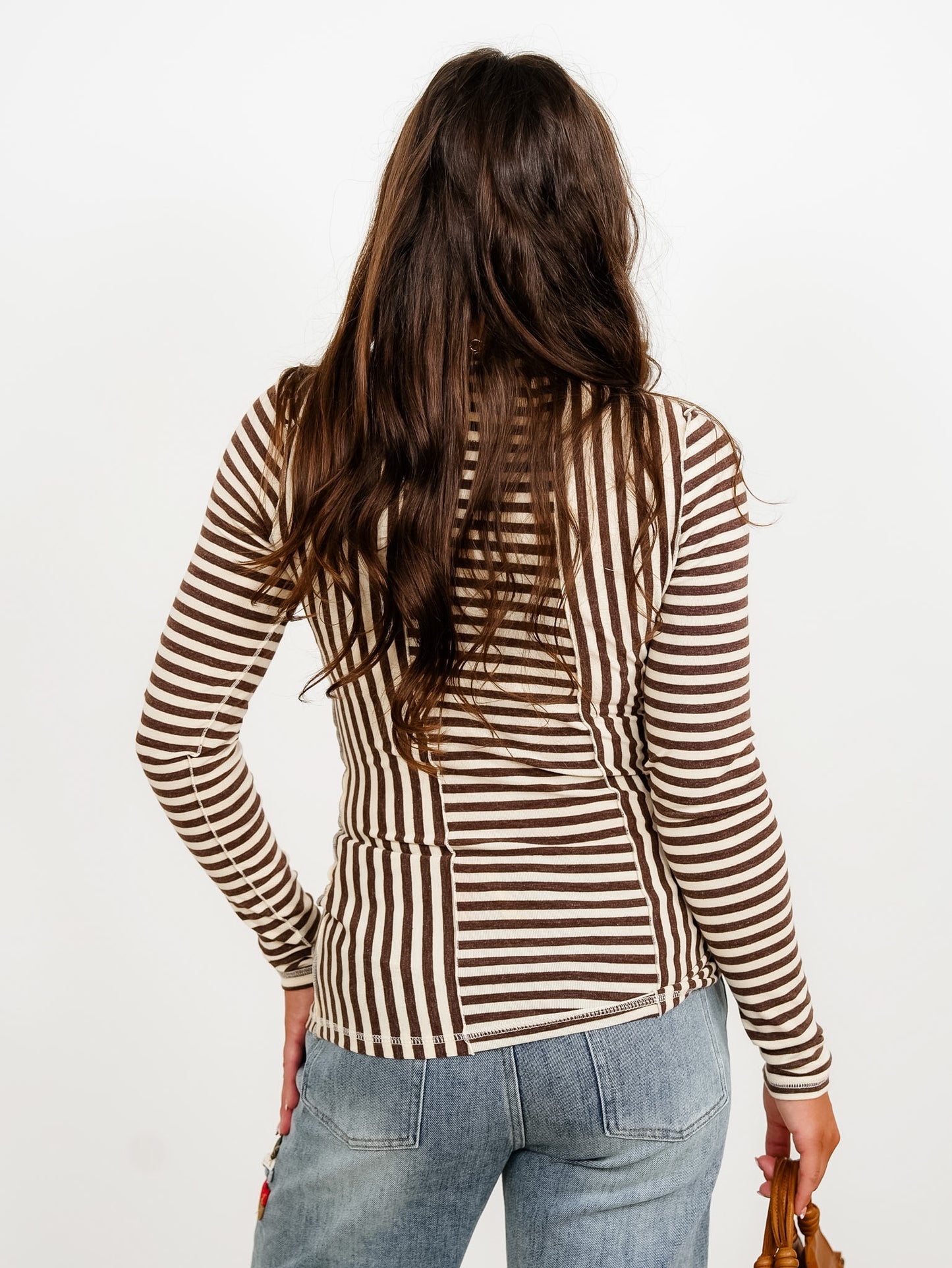 Multi-Directional Stripe Long Sleeve Top