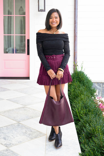 Lace Off Shoulder Long Sleeve Top with Ruched Side