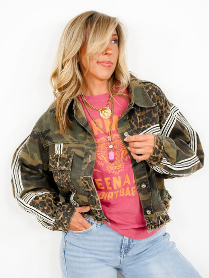 POL Camo and Leopard Print Long Sleeve Jacket