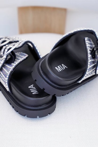 MIA Double Buckle Slide Sandals with Crystal Embellishments