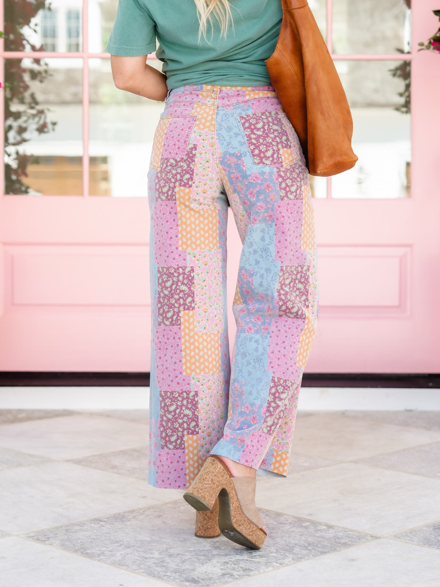 Patchwork Print Straight Leg Cropped Pants