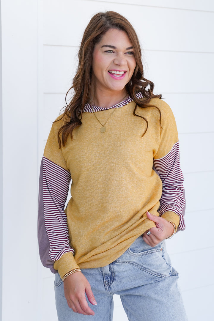 Plus/Reg Color Block Long Sleeve Hoodie with Stripes