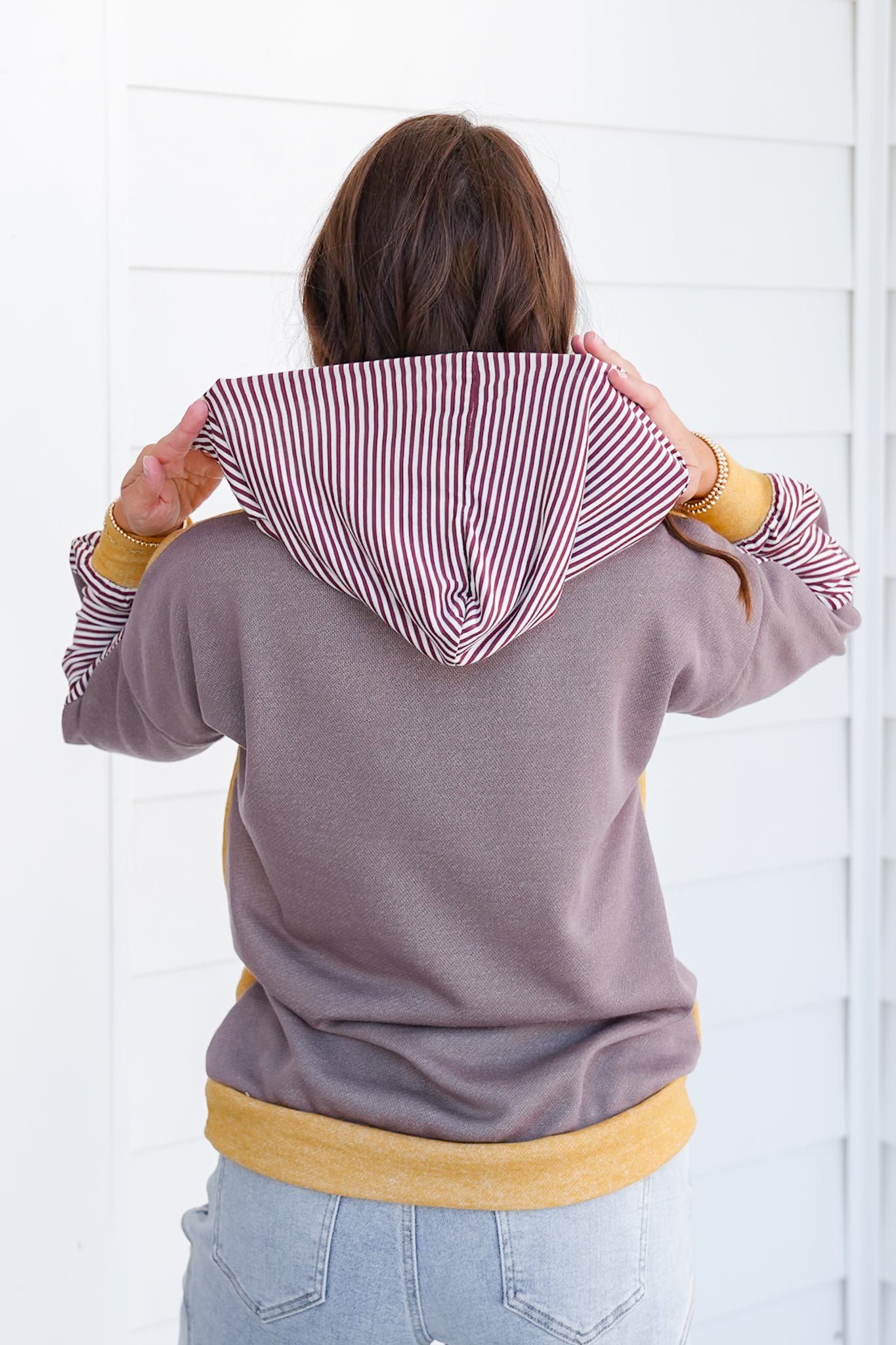 Plus/Reg Color Block Long Sleeve Hoodie with Stripes