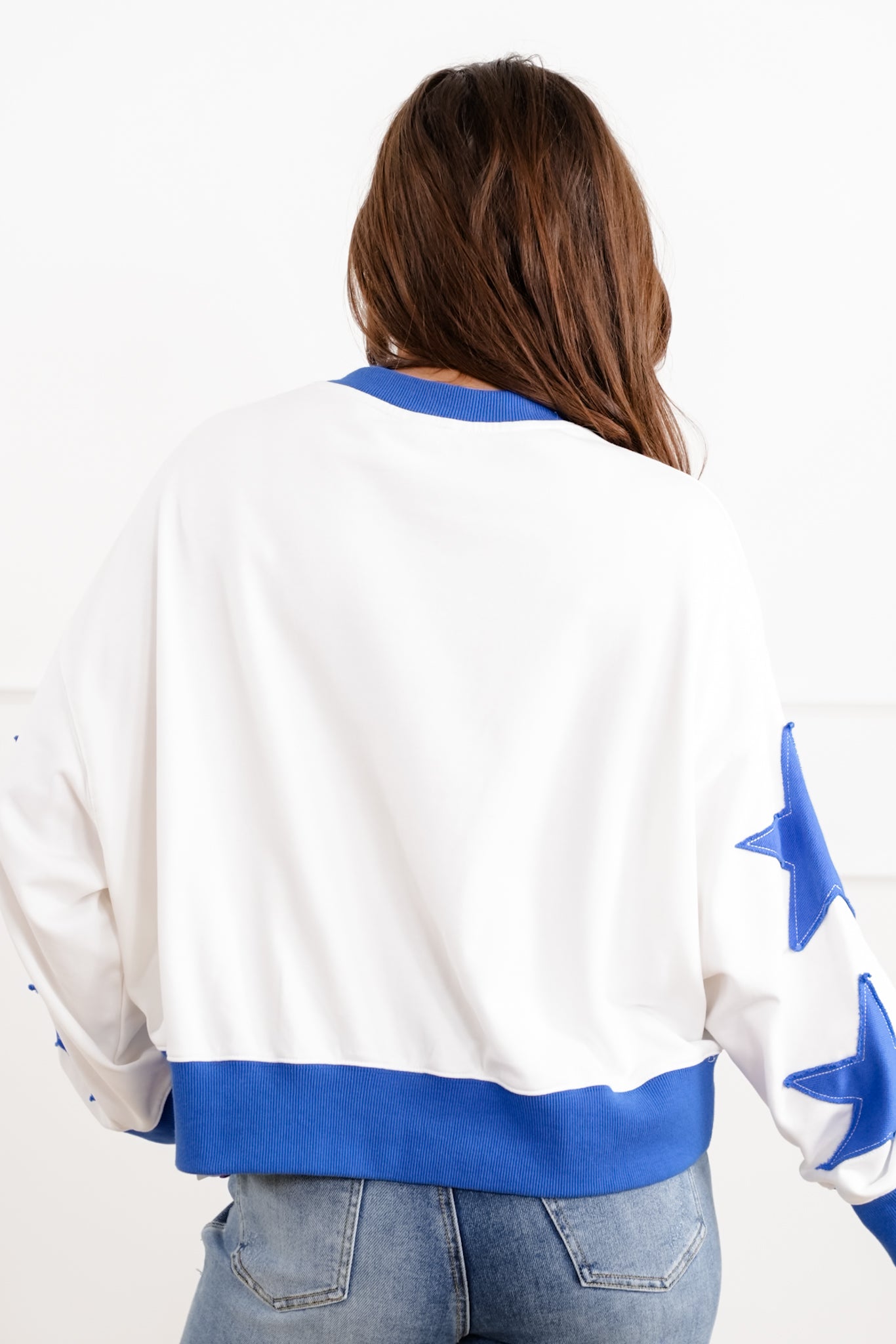 Long Sleeve Sweatshirt with Beaded "Stars And Stripes" Detail