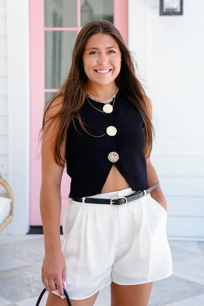 Knit Big Metal Button Down Vest