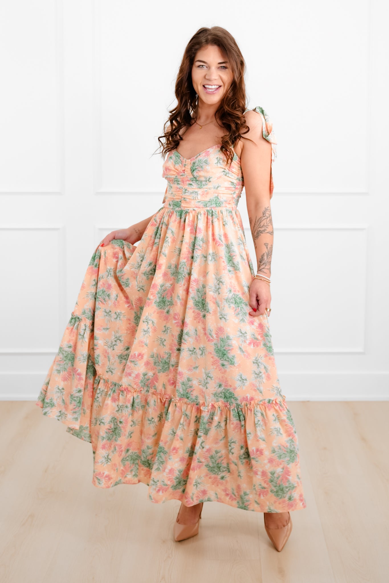 Floral Print Sleeveless Dress With Shoulder Tie Detail