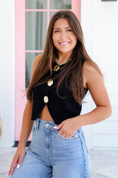 Knit Big Metal Button Down Vest