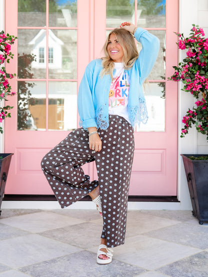 Polka Dot Elastic Waist Wide Leg Cropped Pants