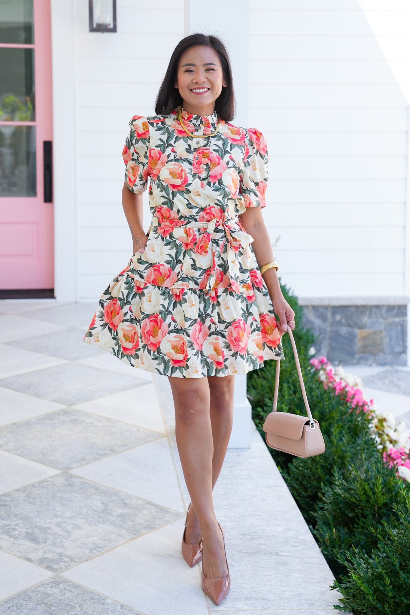 Floral Print Short Puff Sleeve Mini Dress