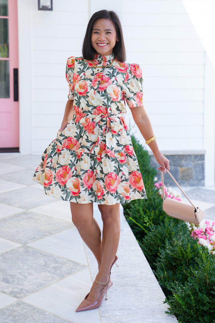 Floral Print Short Puff Sleeve Mini Dress