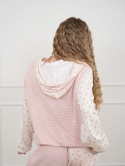 POL Knit Long Sleeve Hooded Top with Floral Detail