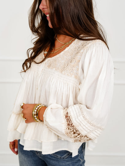POL Textured Long Sleeve Button Down Blouse