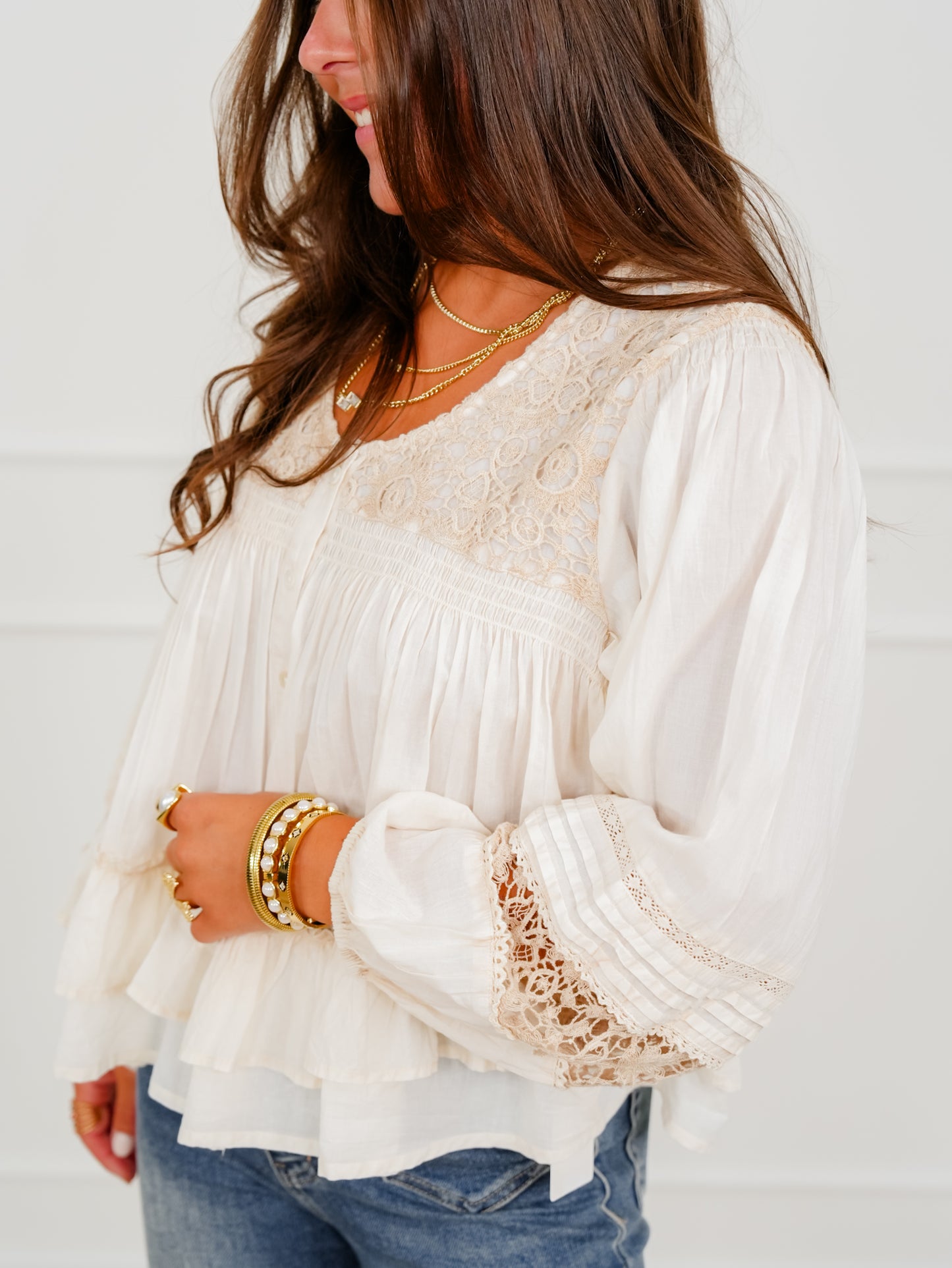 POL Textured Long Sleeve Button Down Blouse