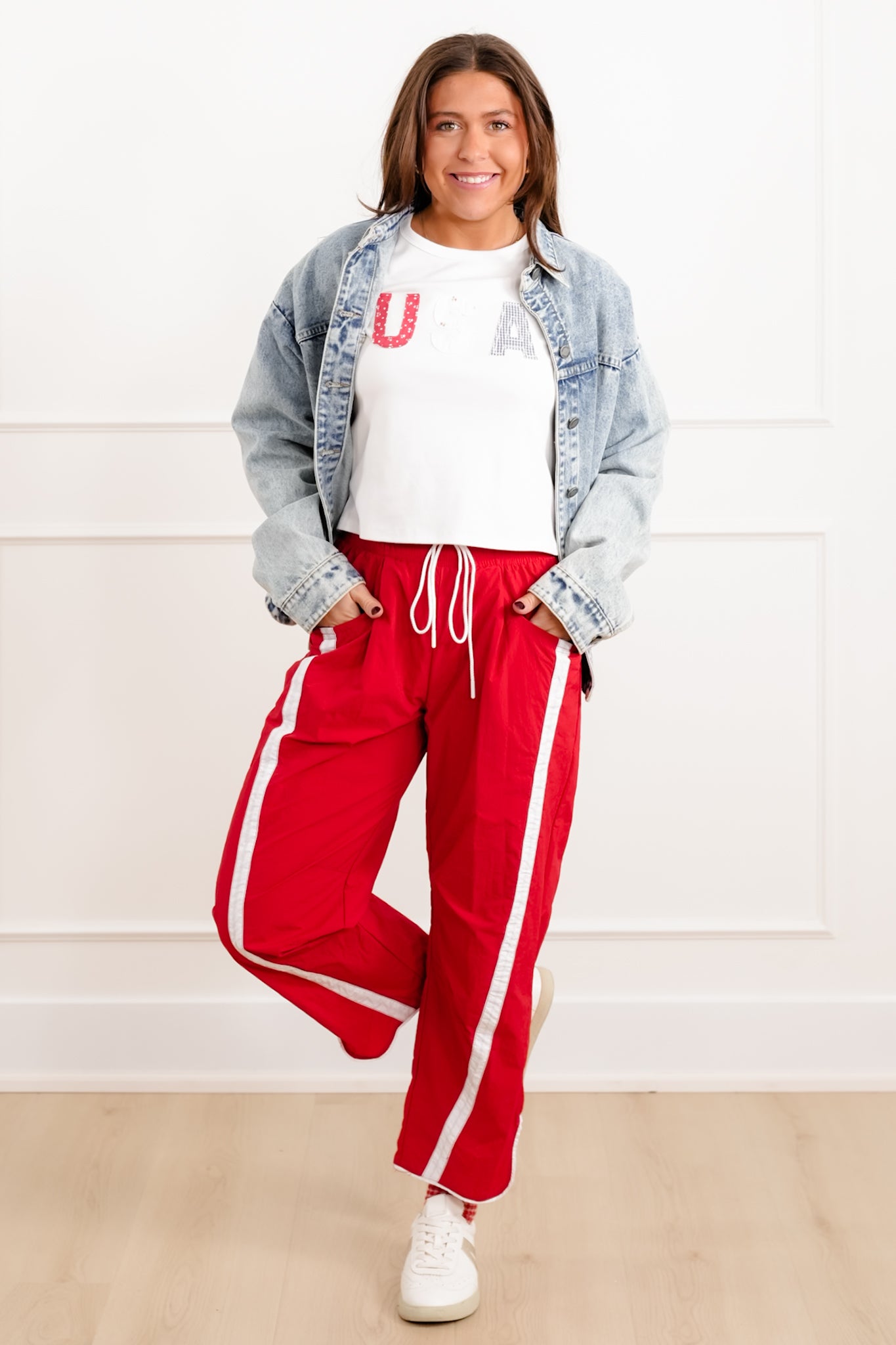 Plus/Reg High Waist Track Pants with Stripes