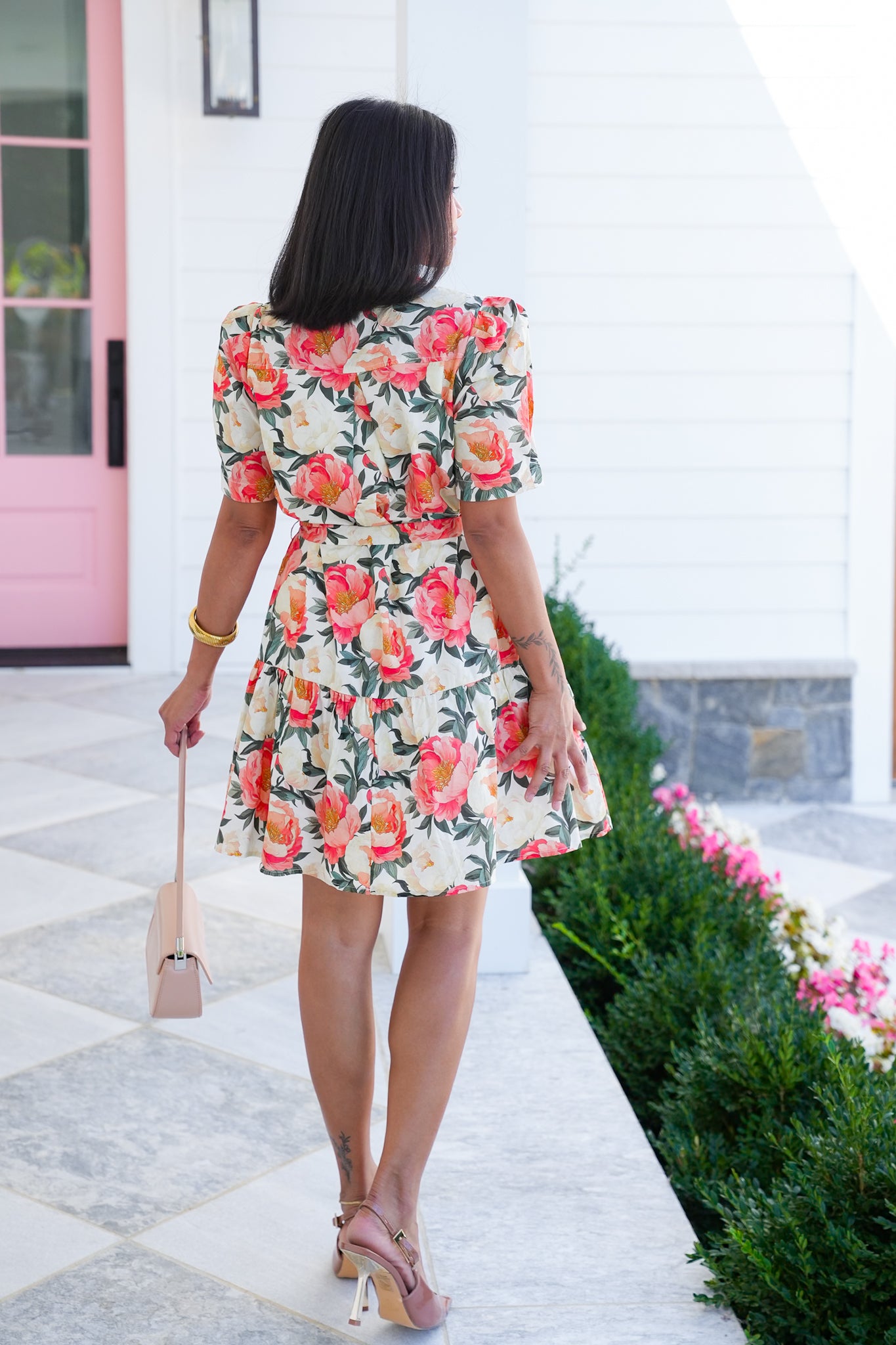 Floral Print Short Puff Sleeve Mini Dress