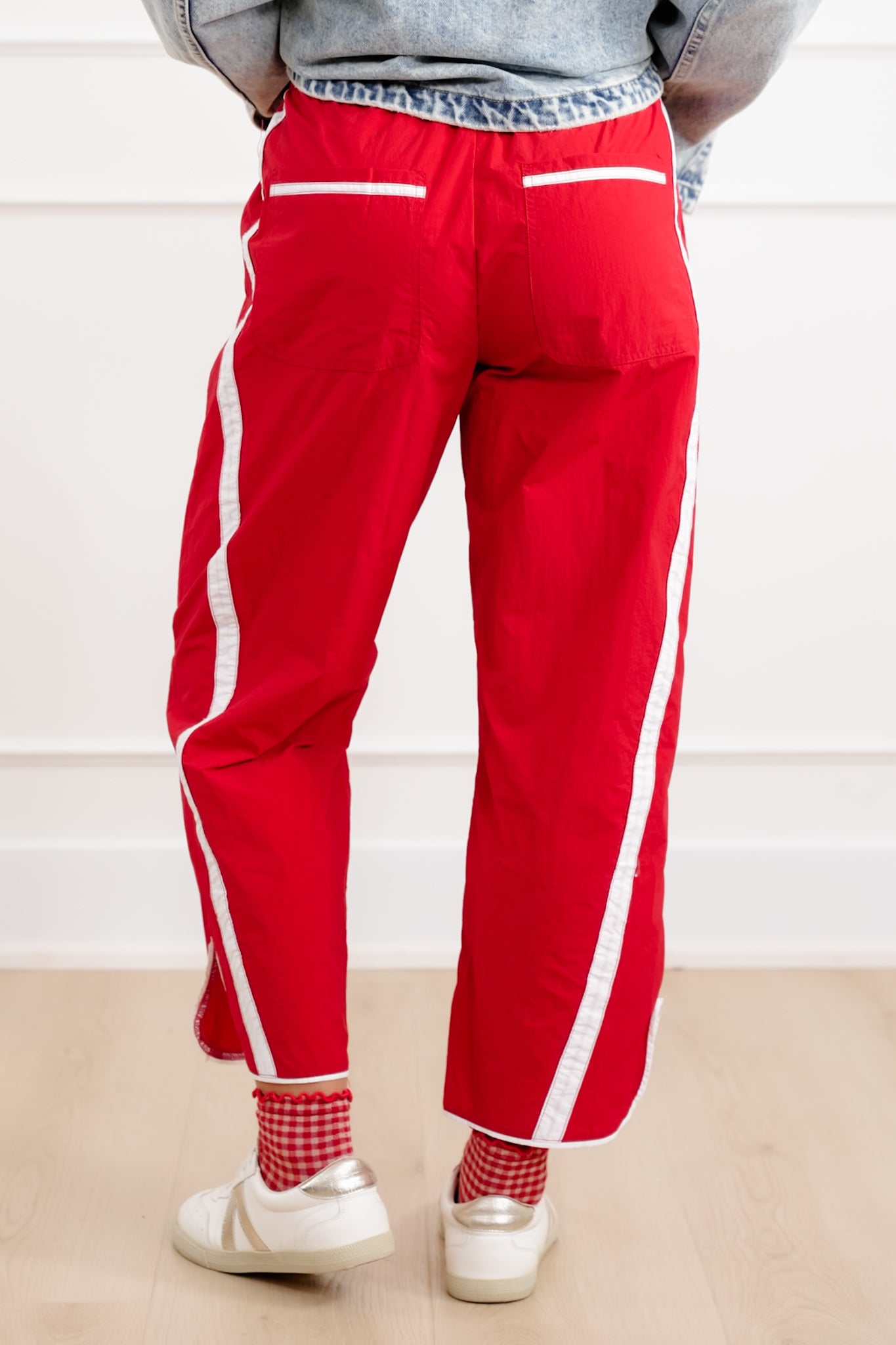 Plus/Reg High Waist Track Pants with Stripes