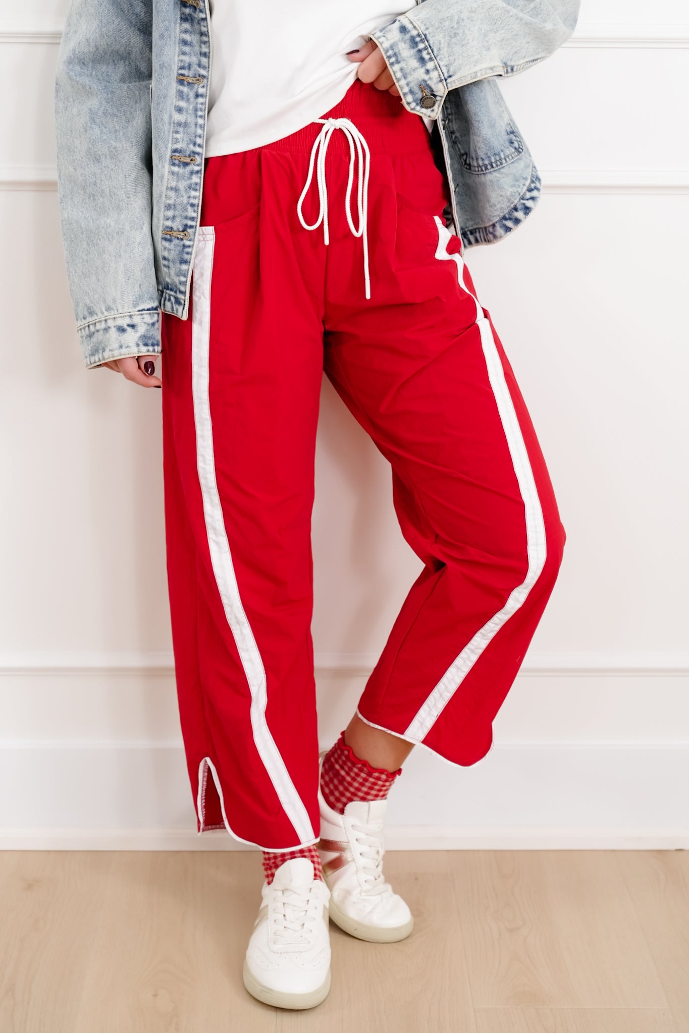 Plus/Reg High Waist Track Pants with Stripes