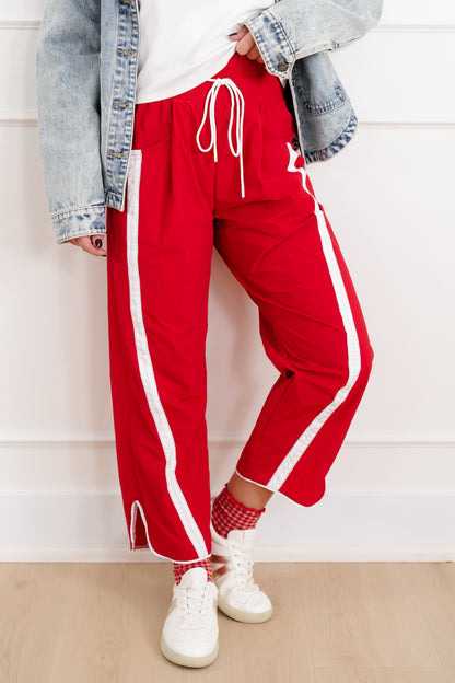 Plus/Reg High Waist Track Pants with Stripes